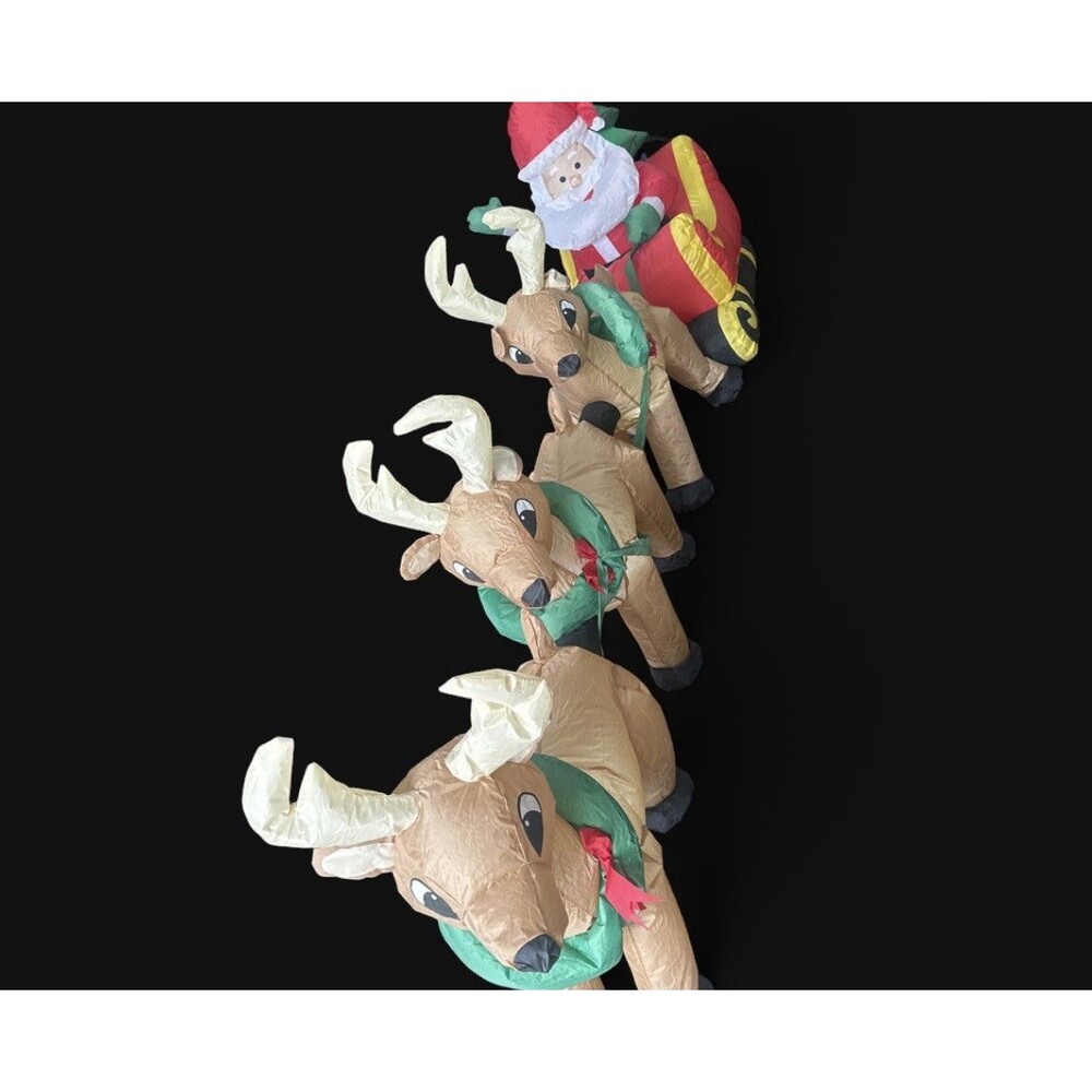8’ Santa Sleigh 3 Reindeer Christmas Inflatable Lighted w/ Blower Storage Bag